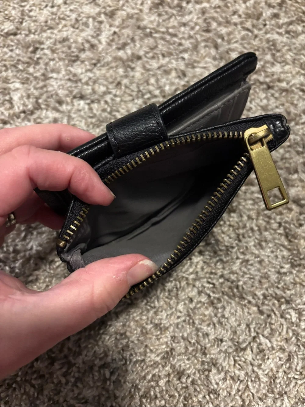 Fossil Black Leather Zip Wallet with Snap Tab